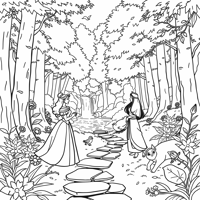 Princess Belle With Princess Mulan Coloring Page