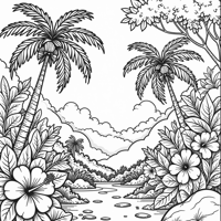 A Closeup View Of A Tropical Rainforest Showcasing... Coloring Page
