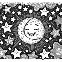 Happy Moon And Stars Coloring Page
