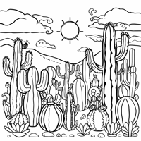 A Variety Of Cactus In A Pattern Drawn In A... Coloring Page
