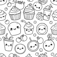 Fun Kawaii Food Pattern With Bold Lines Coloring Page