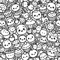 Fun Kawaii Food Pattern With Bold Lines Coloring Page
