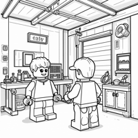 LEGO Mechanic Garage With People Coloring Page