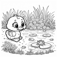 A Cute Baby Duck With Big Webbed Feet Waddling... Coloring Page