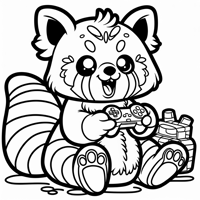 A Red Panda Playing Video Games Coloring Page