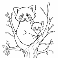 An Adult Red Panda And A Baby Red Panda Up In A... Coloring Page