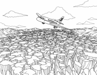 Airplane Flying Above A Glacier Or Arctic Region Coloring Page