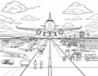 Airplane Landing On The Terminal Coloring Page