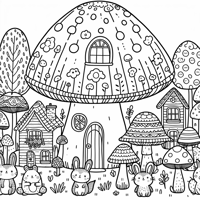 Design A Cottage Core Style Toadstool Village Full... Coloring Page