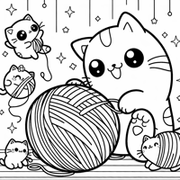 Kawaii Style Kittens Playing With Yarn Coloring Page
