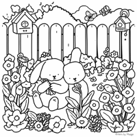 Cute Rabbit And Kitten Coloring Page