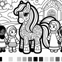 Pony And Children Coloring Page