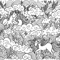 Unicorns Clouds Coloring Page
