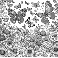 Butterflies Flowers Coloring Page