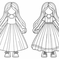 Girls Long Hair And Long Dress Coloring Page