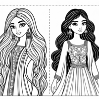 Girls Long Hair And Long Dress Coloring Page