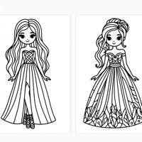Girls Long Hair And Long Dress Coloring Page