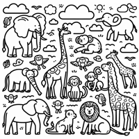 Zoo Animals Coloring Page