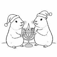 Cute Capybaras With Santa Hats Lighting A Menorah Coloring Page