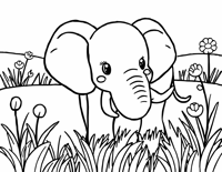 A Cartoonish Elephant Wearing A Crown Of Flowers... Coloring Page