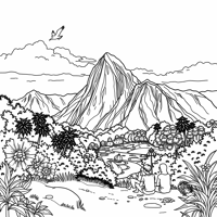 Picture Of A Beautiful Scenery With Mountains A... Coloring Page