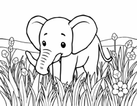 A Cartoonish Elephant Wearing A Crown Of Flowers... Coloring Page