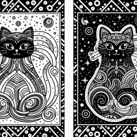 Rainbow Cat And Galaxy Cat Together Coloring Page