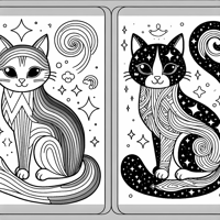 Rainbow Cat And Galaxy Cat Together Coloring Page