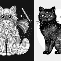 Rainbow Cat And Galaxy Cat Together Coloring Page