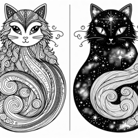 Rainbow Cat And Galaxy Cat Together Coloring Page