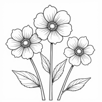Three Blooming Flowers Side By Side Coloring Page