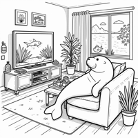 A Manatee Watching TV On The Couch Coloring Page
