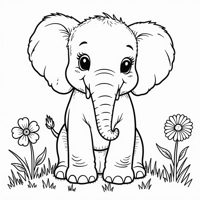 A Cartoonish Elephant Wearing A Crown Of Flowers... Coloring Page