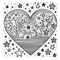 Heart With Many Stars Inside Coloring Page