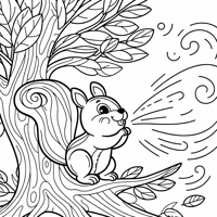Squirrel Farting In A Tree Coloring Page