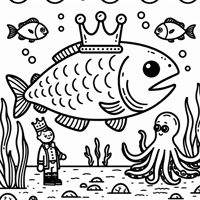 A Salmon Is The Fish King And He Is Knighting An... Coloring Page