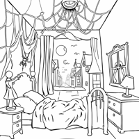 Bedroom Spooky Town Coloring Page