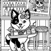 Cute Javanese Dog Serving Drinks At A Bar Coloring Page