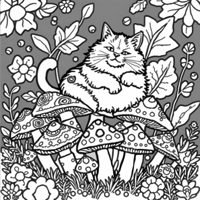 Fat Cat On Mushrooms Coloring Page
