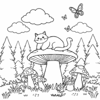 Fat Cat On Mushrooms Coloring Page