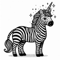 A Zebra With A Glittering Unicorn Horn Coloring Page