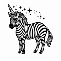 A Zebra With A Glittering Unicorn Horn Coloring Page