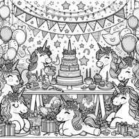 Unicorn Party Coloring Page