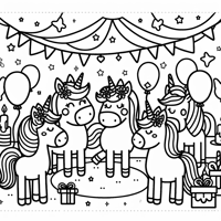 Unicorn Party Coloring Page