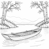 Bamboo Raft Image In The River Coloring Page