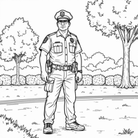 Police Officer In Uniform At A Park With Kids... Coloring Page