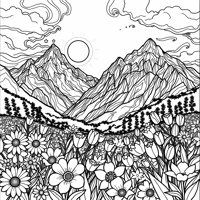 A Beautiful Flower Garden View At The Foot Of The... Coloring Page