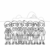 Kids In A School Lining Up For A Concentration... Coloring Page
