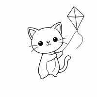 Cat Is Flying Kite Coloring Page