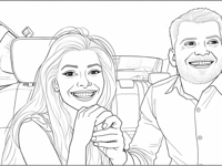 A Man And A Woman Are Sitting In A Car Holding... Coloring Page